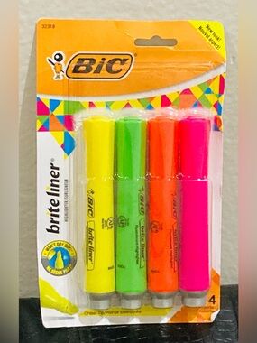 NEW BIC Brite Liner Highlighter 4-Pack - Yellow, Green, Orange, Pink